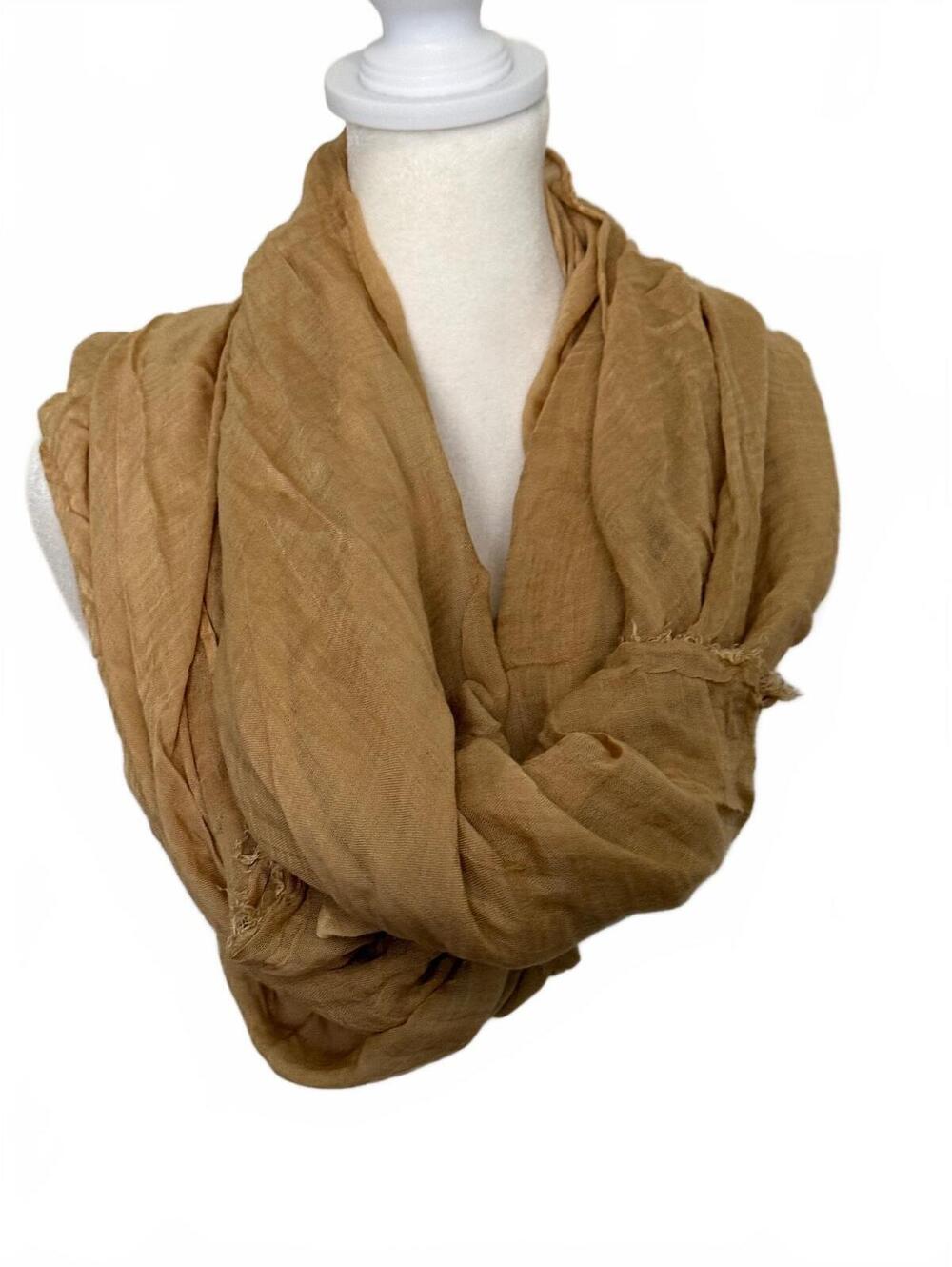 Camel Tan Lightweight Crinkle Scarf Shawl Wrap Boho Neutral Made in India